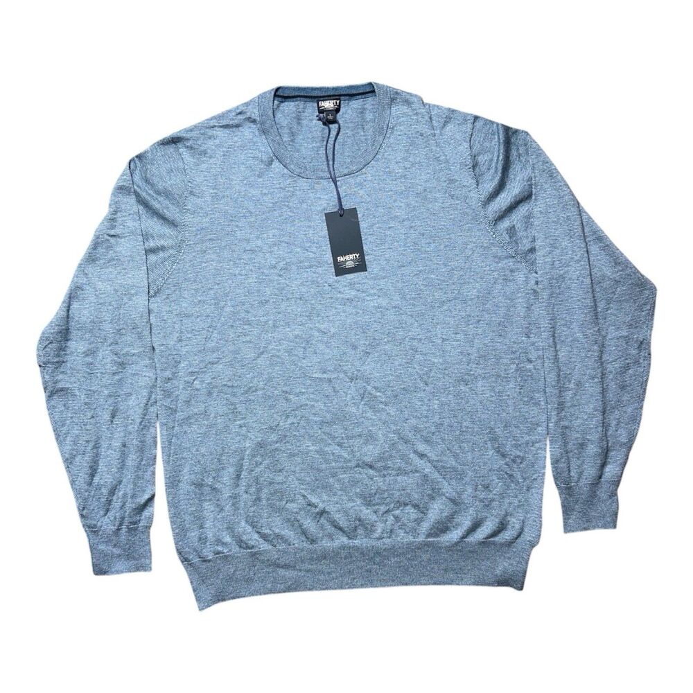 NWT Faherty Reserve Movement Crew Neck Sweater Men L Blue Coolmax Knit Pullover